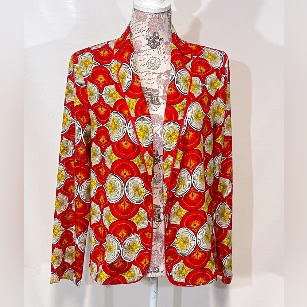 RUE DES ABSSESSES-PARIS Red and gold print blazer size M.